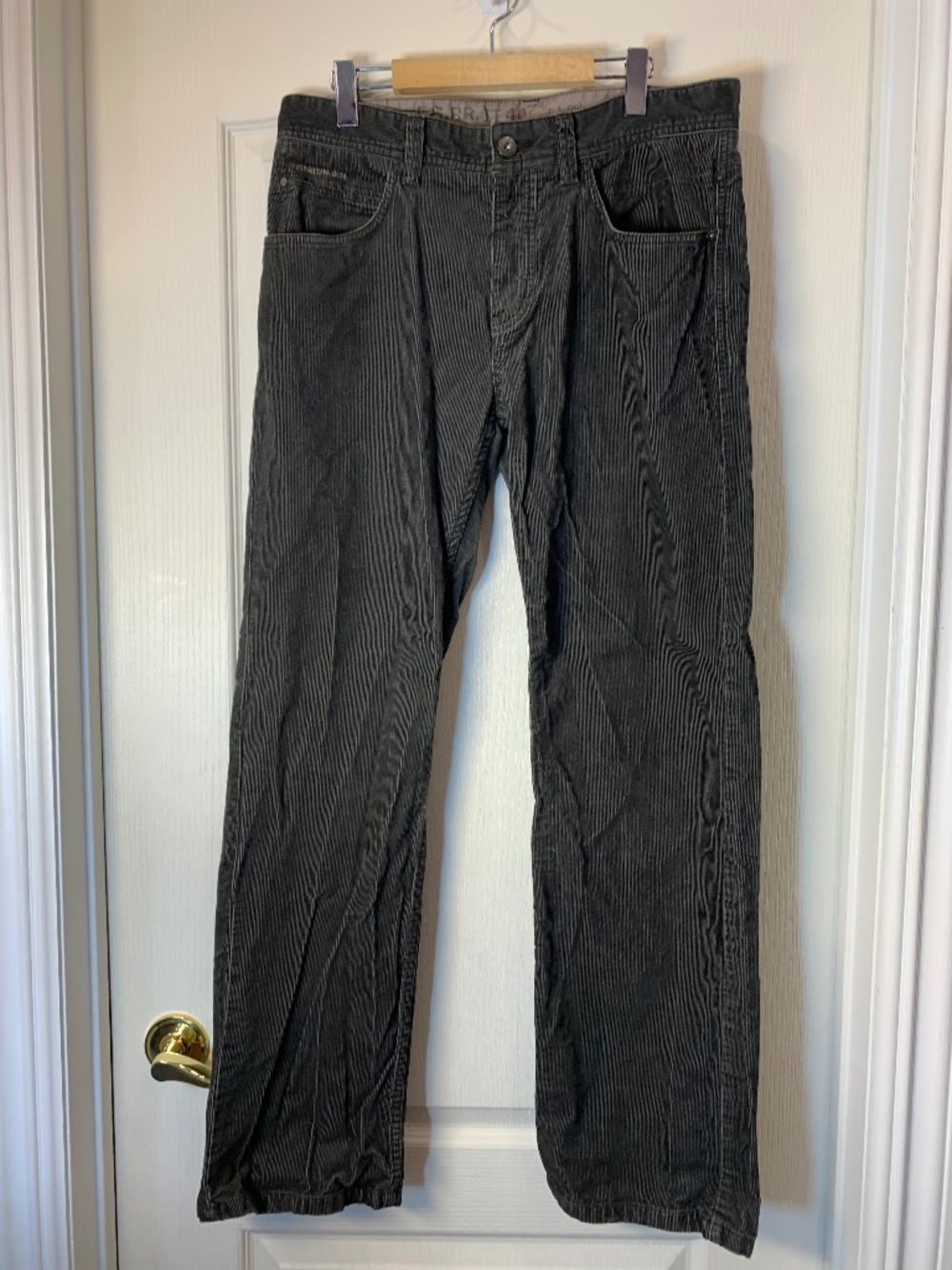 Vintage Y2K Esprit Men’s Corduroy Pants 33x32 Olive Grey Straight Leg 100% Cotto